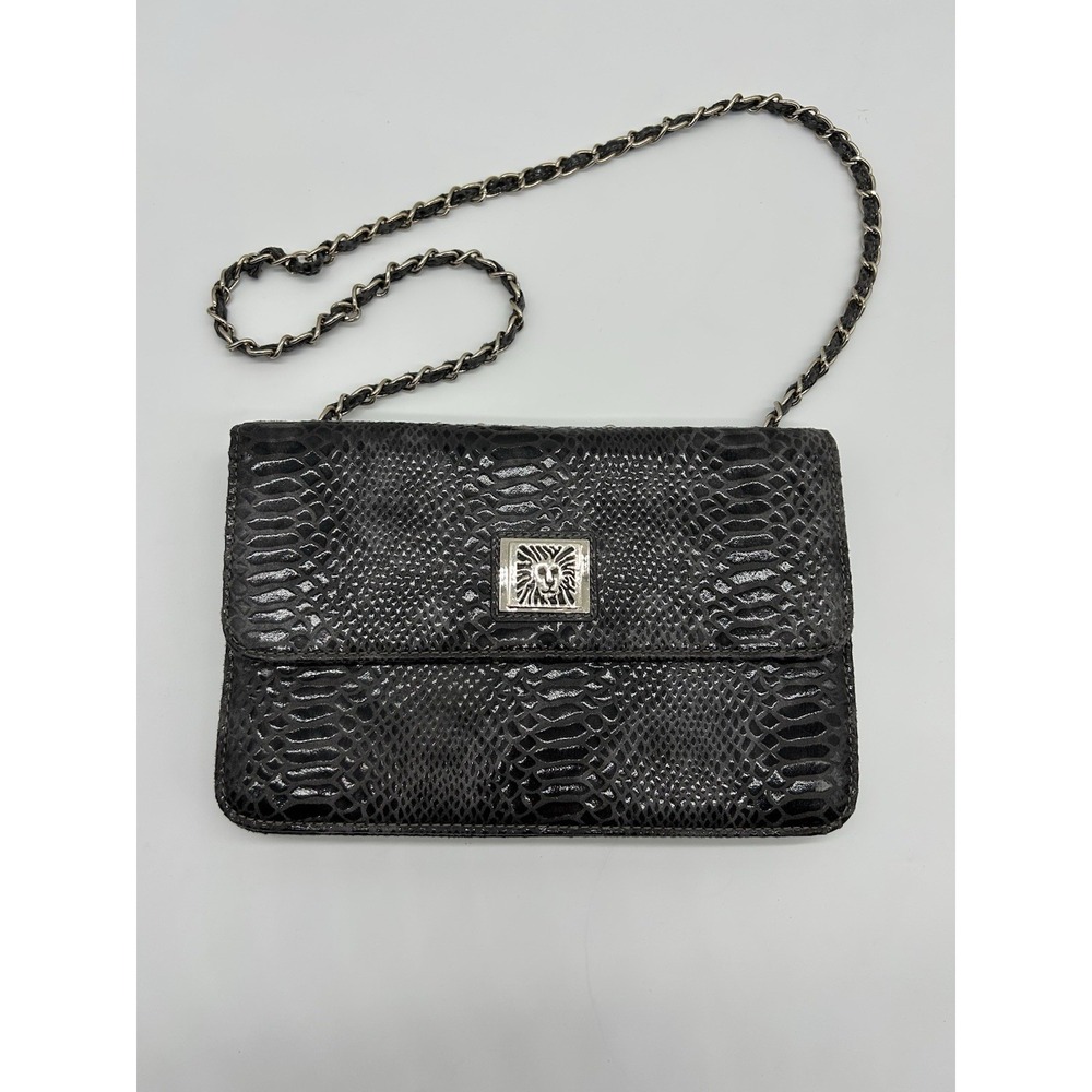 Vintage Anne Klein Handbag -‎ Iconic Lion Head Closure Double Chain Strap